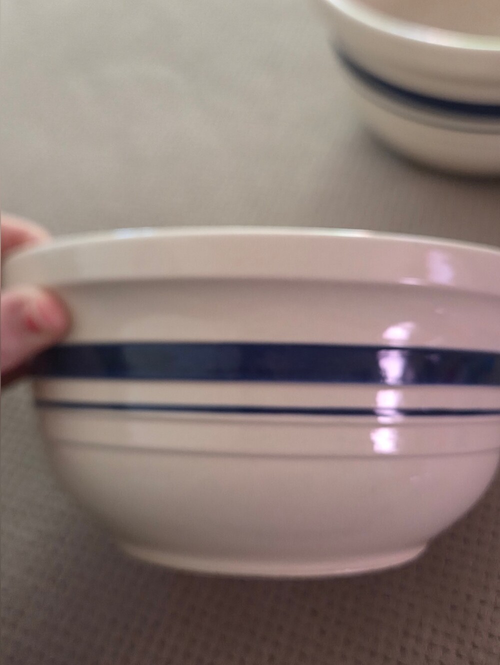 VTG Roseville Friendship Pottery Nesting Bowls Set 3 Blue Stripe Stoneware USA - Picture 7 of 16